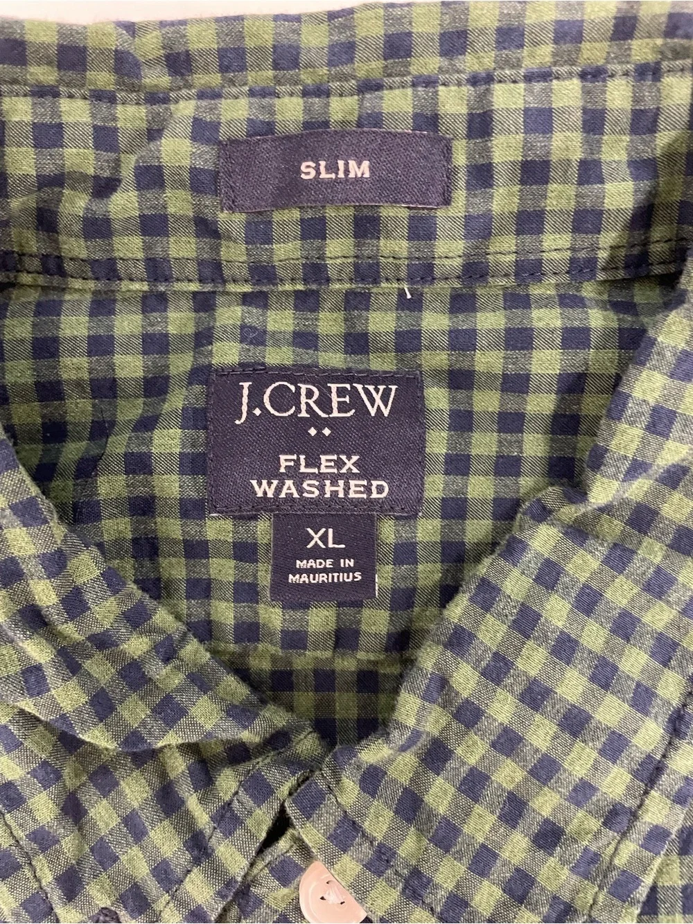 J. Crew Men's Green and Navy Small Plaid Button-Down Shirt